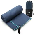 Legendwerk® Mikrofaser-Handtuch DUNKELBLAU 160x80 cm – schnelltrocknendes Sporttuch für Männer – ideal fürs Fitnessstudio, Schwimmen & Reisen – mit Schlaufe & Aufbewahrungsbeutel