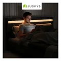 Juskys Polsterbett Paris 180x200 cm - Bett mit LED Beleuchtung & Lattenrost - Doppelbett schwarz