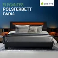 Juskys Polsterbett Paris 180 x 200 cm Kunstleder mit LED & Lattenrost - Schwarz