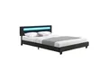 Juskys Polsterbett Paris 180x200 cm – Bett mit LED Beleuchtung & Lattenrost – Doppelbett schwarz