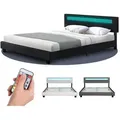 Polsterbett Paris – Modernes Bettgestell Mit Led Beleuchtung, Lattenrost & Kopfteil – Kunstleder & Holz – Bett Doppelbett – 180×200 Cm Schwarz - Juskys