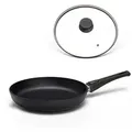Hoffmann Germany Bratpfanne STONIQ PFAS-frei Ø 28 cm Aluguss Pfanne Induktion – Made in Germany, Aluguss (Set, 2-tlg., 1x Bratpfanne Ø 28 cm + 1x Deckel), abnehmbarer Griff, backofenfest 300°C, spülmaschinengeeignet, 1,4 l schwarz Ø 28 cm
