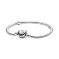 PANDORA Moments Schlangen-Gliederarmband mit Herz-Verschluss aus Sterling-Silber, kompatibel mit Charms und Anhängern aus der Moments Kollektion, Größe: 18cm