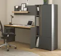 Büromöbel Set in grau matt und Wotan Eiche mit Schreibtisch, Aktenschrank Center