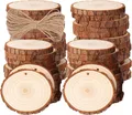 50 Stück Holzscheiben,  Rund 4-5cm Holz Log Scheiben Kit mit Loch Unvollendete H