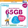 LEBARA HELLO! 65 Prepaid SIM-Karte | Allnet-Flat Telefonie & SMS | 65 GB Daten