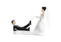 partydeco Tortenstecker, Tortenfigur Hochzeit 11,5cm Brautpaar mit Seil Weiß / Schwarz