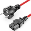 deleyCON 10m Kaltgerätekabel - Nylon Kabel - Netzkabel Stromkabel Kaltgeräte Strom Kabel 3 Polig Schutzkontakt Stecker (Typ F auf C13 Buchse) PC Computer Monitor Drucker Beamer - Rot