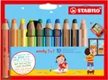 STABILO - Buntstift, Wasserfarbe & Wachsmalkreide - woody 3 in 1-10er Pack mit Spitzer