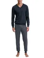 CALIDA Relax Streamline Bündchen-Pyjama, Schlafanzug Herren, aus 100% Baumwolle, Hose mit stoffbezogenem Gummibund Saphir Blue 52-54