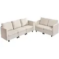 VEVOR Ecksofa Eckcouch Schlafsofa mit verstecktem Stauraum, modularer Couch mit hochelastischem Schaumstoff, gepolstertes Sofa (5 Sitzer) mit Massivholzrahmen für Wohnzimmer Schlafzimmer, Beige