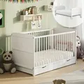 Babybett 60x120 umbaubar mit Schublade, Gitterbett, Kinderbett, höhenverstellbar & herausnehmbare Sprossen | weitere Größen: 70x140cm | 60x120cm... - Weiß