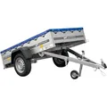 Gartenanhänger 200 Kipp mit Stützrad und blauer Plane