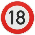 ORIGINAL Verkehrzeichen 18 KM/H Schild Nr. 250 (m. Sondertext) Verkehrsschild Straßenschild Straßenzeichen Metall auch Gebutrtstagschild zum 18. Geburtstag als 18km Geburtstagsschild 42 cm Metall