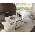 DELIFE Esstisch Edge Boot 200x100 Keramik Minas Melange Weiß-Beige Kreuzgestell Rechteck Edelstahl, Esstische