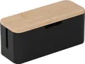 Relaxdays Kabelbox für Steckdosenleiste, Bambus, Deckel, 14,5x34x13,5 cm, Kabel verstecken, Steckdosenbox, natur/schwarz