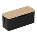 Relaxdays Kabelbox für Steckdosenleiste, Bambus, Deckel HBT 14,5x34x11cm, Kabel verstecken, Steckdosenbox, Natur/schwarz