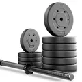 TREX SPORT Langhantel Set | Hantelset 46kg mit Langhantelstange 150cm, Kunststoff Hantelscheiben, Sternverschlüsse, langlebig | Home Gym Krafttraining