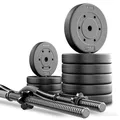 TREX SPORT Langhantel Set 46kg | Hantelset mit Langhantelstange 150cm, Kunststoff Hantelscheiben, Sternverschlüsse, langlebig | Home Gym Krafttraining
