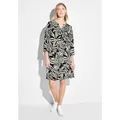 Blusenkleid CECIL, Damen, Gr. M (40), US-Größen, schwarz, Stoff, 55% Leinen, 45% Viskose, geblümt, casual, gerade knielang, Rundhals, 3/4-Ärmel Bündchen, Kleider, im Tunika-Style