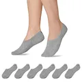 Snocks Füßlinge für Damen und Herren aus Bio-Baumwolle 6 Paar - Rutschfeste und unsichtbare Sneakersocken - Kurze Socken Gr. 39-42 - Farbe Hellgrau