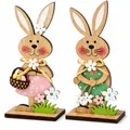Deggelbam 2er Set Holz Osterhasen Aufsteller (19 cm) – lasergeschnittene Osterdeko & Frühlingsdeko im Naturlook – Tischdeko Ostern für Ostertisch, Fensterbank, Regal & Wohnzimmer