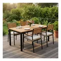 Juskys Akazienholz Gartengarnitur Rhodos - Tisch, 4 Stühle & Auflagen - Gartenmöbel Set - Holz Möbel