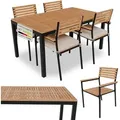 Akazienholz Gartengarnitur Rhodos - Tisch, 4 Stühle & Auflagen - Holz Gartenmöbel Set 5-teilig - Balkonmöbel -outdoor Möbel Natur & Schwarz - Juskys