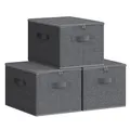 SONGMICS Aufbewahrungsbox mit Deckel, faltbare Stoffbox mit Griffen, Aufbewahrung für Kleidung, Vliesstoff, 3er Set, 40 x 30 x 25 cm, schiefergrau RYZB03G