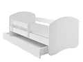 ACMA Kinderbett 160x80 cm Weiß mit mit Matratze und Lattenrost - Juniorbett mit Rausfallschutz, Belastbar bis 120 kg,Variante mit Schublade