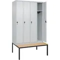 CP-Möbel Spind Classic PLUS, lichtgrau, 4 Abteile, 120 x 212 cm, mit Sitzbank & Drehriegelschloss