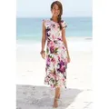 Beachtime Midikleid mit Blumendruck und Gummizug, Sommerkleid, Strandkleid bunt 38