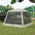 Garten Pavilion, Gartenpavillon Partyzelt Festzelt Mit Seitenwänden Moskitonetz, Faltpavillon Metall, Einfacher Aufbau Ohne Werkzeug, Für Garten Terrasse Hof, 3x3m, Beige - Woltu