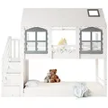 Odikalo Etagenbett Kinderbett Dach Fenster Fallschutzgitter Schließfächer Treppe 90x200cm