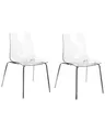 Set aus 2 Esszimmerstühlen, transparenter Kunststoffsitz, Metallbeine, Silerton