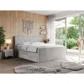 Boxspringbett mit Doppelmatratzen, zwei Bettkästen, Topper, fur Schlafzimmer - KING EIGAR - 160x200cm - Hellgrau - H3 - Hellgrau