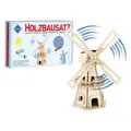 Pebaro Solar Holzbausatz Windmühle mit Motor und Solarpanel, Unbehandeltes Holz