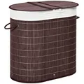 HOMCOM Bambus Wäschekorb mit Deckel 2 Fächer 100 L Wäschesammler mit Griffen, herausnehmbarer Wäschesack, Laundry Baskets Wäschesortierer für Waschküche Schlafzimmer Badezimmer, Braun