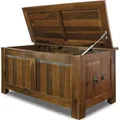CASARIA® Holztruhe mit Deckel Groß 103L Volumen Sitzbank Stauraum 160kg belastbar Holz Akazie Flur Schatztruhe Truhe Schatzkiste Kolonialstil Braun - Braun