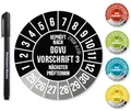 Frank Paperman® DGVU V3 Prüfplaketten Schwarz inkl. Folienstift, Prüfplaketten Nächster Prüftermin, UV-beständig, Hohe Klebkraft, 5 Farben, 2 Größen (300, 30 mm)