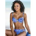 Bügel-Bikini-Top S.OLIVER "Maya", Damen, Gr. 36, Cup D, blau (blau, bedruckt), Polyamid, floral, Bikini-Oberteile, mit Doppelträgern und floralem Design