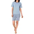 Normann Care Pyjama Damen Pflegeoverall kurzarm mit Reissverschluss am Rücken und am Bein blau M