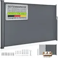 Seitenmarkise Dubai Ausziehbar Blickdicht – Sichtschutz Für Balkon & Terrasse, Seitenrollo Wandhalterung, 300 X 180 Cm – Anthrazit - Juskys