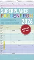 Superplaner Farbenfroh 2026 - 5 Spalten - Familienkalender 26x45 cm - Offset-Papier - mit Ferienterminen - Wandkalender - Wandplaner