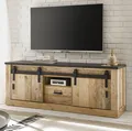 TV-Lowboard "Stove" in Used Wood anthrazit TV Unterschrank 162 cm mit Komforthöhe und Soft-Close