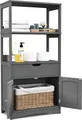COSTWAY Freistehender Badezimmerschrank, Hochschrank für Bad mit 2 Türen & 3 offenen Regalen & Schublade, moderner Mehrzweckschrank Küchenschrank für Bad Küche Wohnzimmer (Grau)