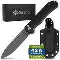 GREIFS Taschenmesser Paxos (Zweihandmesser) aus D2 Stahl mit Buttonlock und Kydexscheide, Black
