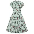 Hell Bunny A-Linien-Kleid Sofia Retro Vintage Swingkleid Rockabilly Palmen Tropisches Muster Relaxed Fit grün M