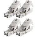 deleyCON 4x CAT 6a Netzwerkstecker RJ45 mit LSA Anschluss für Starre Verlegekabel Geschirmt 10 Gbit/s LAN Kabel Netzwerkkabel Stecker CAT6a Metallgehäuse