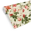 K&L Wall Art Mustertapete Tapete Rosen Vliestapete Blumengarten Florale Rosentapete Wandschutz, Pfingstrosen Tapete beige 0.48 m x 10.08 m